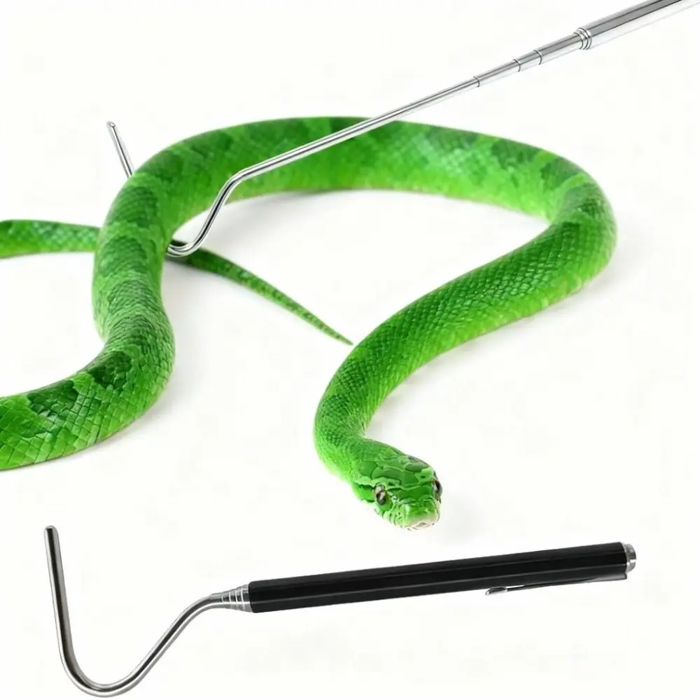 Adjustable Snake Hook Stainless Steel Retractable Reptile Catcher Rounded Head Long Handle Snake Catching Tool Camping