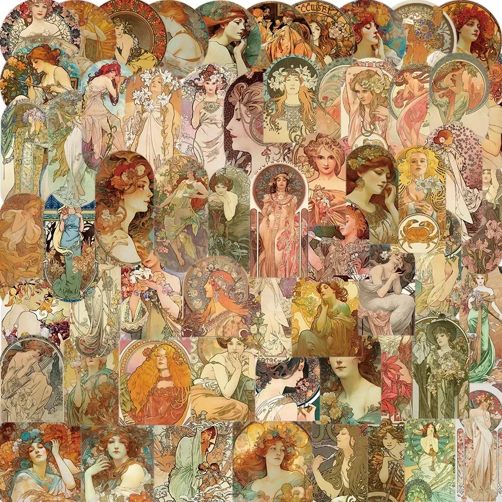 60PCS Vintage Medieval Painting Stickers Poster Literature Art Stickers Laptop Bike Luggage Notebook Kid Decal Sticker