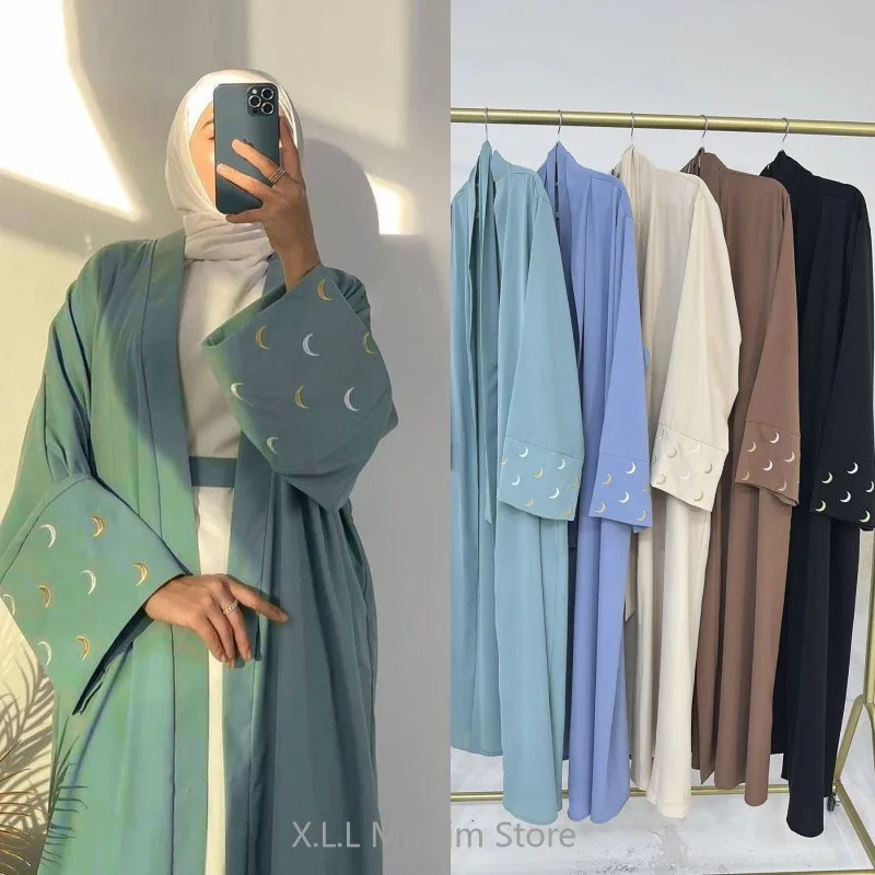 Spring Muslim Moon Embroidered Dubai Kimono Luxury Islam Turkey Elegant Robe 2024 Kaftan Modest Loose Abayas For Women Clothes