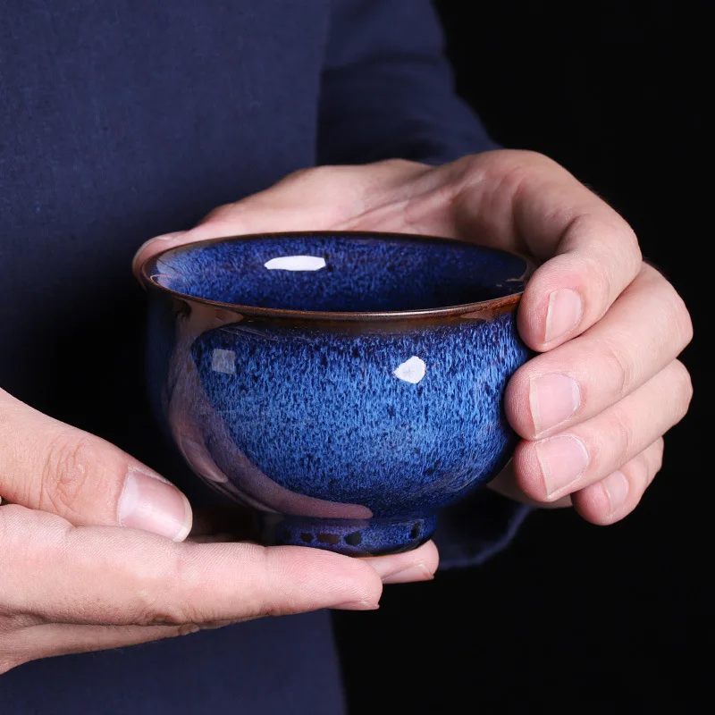 Jun Kiln Tea Cup Master Cup Large Kiln Change Blue Single Bucket Hat Kung Fu Tea Self Use Cups Friend Gift