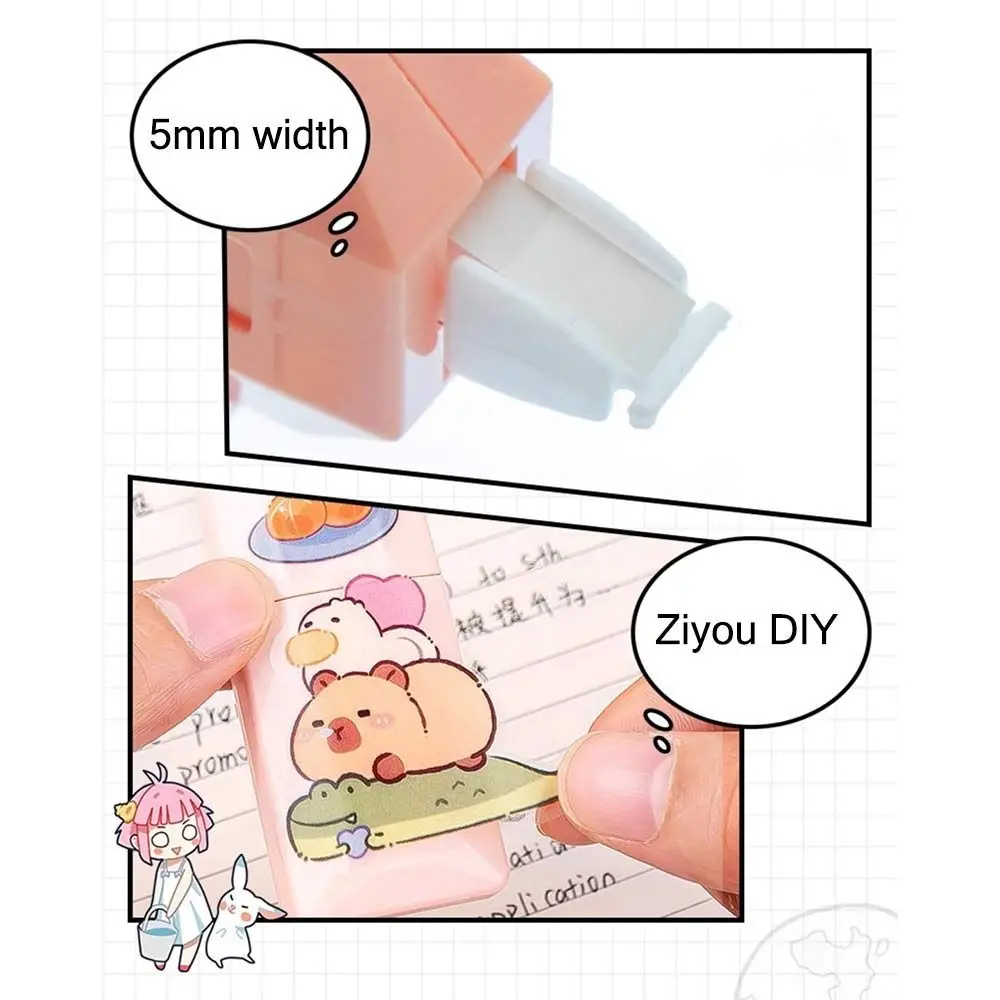 Capybara 교정 테이프, 대용량 그라데이션 컬러 교정 밴드, 무소음 코팅 테이프, 학생 선물, 36M, 6PCs/세트