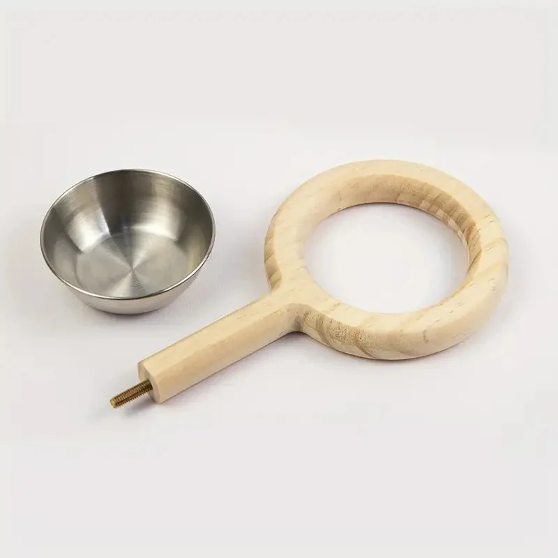 Bird Wood Stand Perch With Feeding Bowl For Parrot Cage