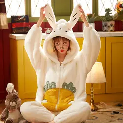 One-piece Pajamas Winter Women Thickened Loose 2021 Sweet Lovely Radish Facecloth Home Clothes Robe Sets Sleep Tops Night Gown
