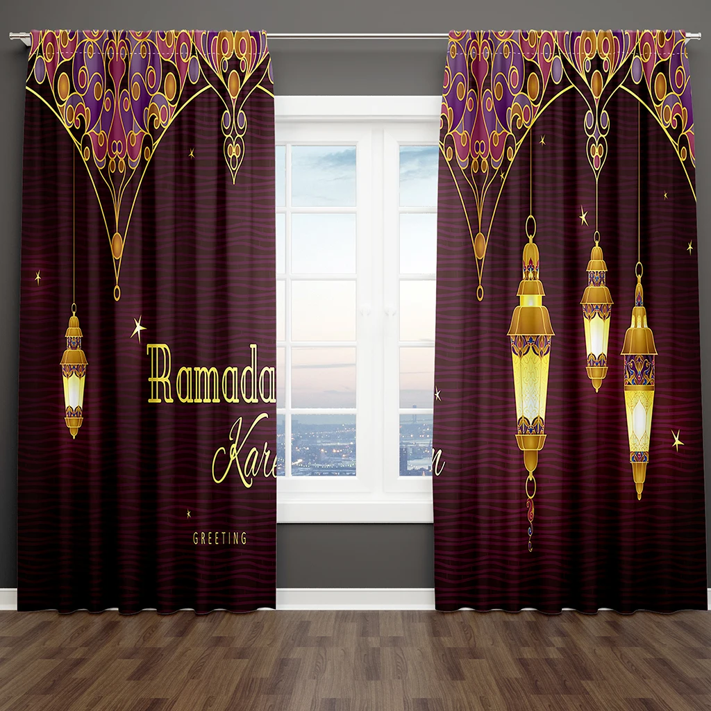 

Dark Red Classical Islam Ramadan Kareem Window Curtains Blinds for Living Room Kids Bedroom Kitchen Door Home Decor2Pcs Bothroom