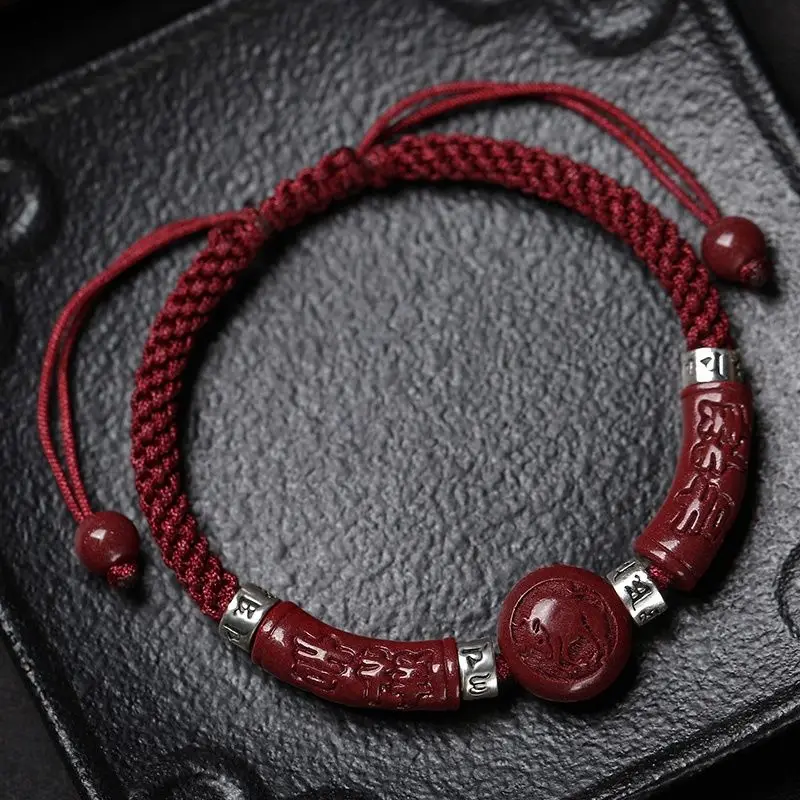 

Chinese Style Cinnabar Bracelet Men and Women Zodiac Birth Year Red Rope Weaving Amulet Couple Ward Off Evil Jewelry Guardian