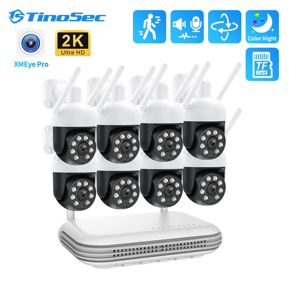 TinoSec PTZ 4MP WIFI Video Surveillance Kit Two Way Audio House