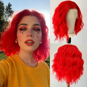 Bright Red Bob Wig Short Curly Wavy Synthetic Loose Curly Shoulder Length Heat Resistant Wigs for Women Cosplay Party Costume