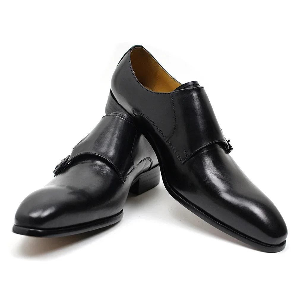 Mens Monk Strap Formal Shoes Genuine Leather Business Double Buckle Office Dress Shoes for Men