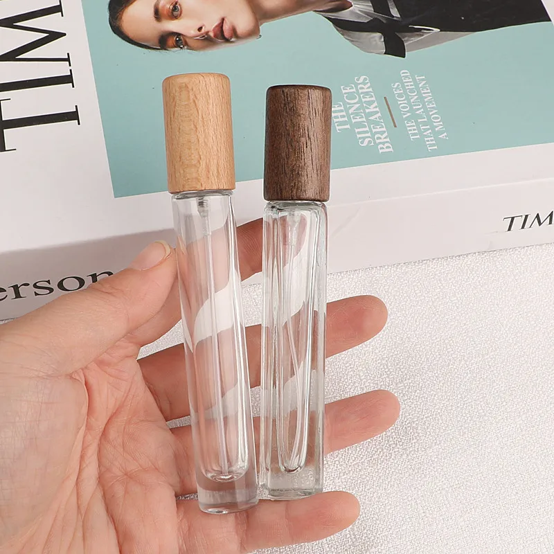 10ml Wooden Lid Refilable Perfume Dispenser Empty Spray Bottle Travel Glass Cosmetic Container Atomizer Sample Test Tube Vials 3