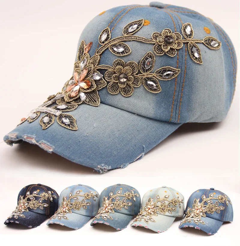 

2022 New Women's Baseball Cap Painting Embroidery Flower Denim Snapback Hats Jeans Woman Female Cap Cowboy Summer Sun Hat