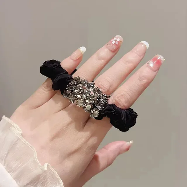 Luxurious Crystal Hair Bands Elegant Women Ponytail Rubber Band Hair Rope Tie Temperament Black Hair Accessories