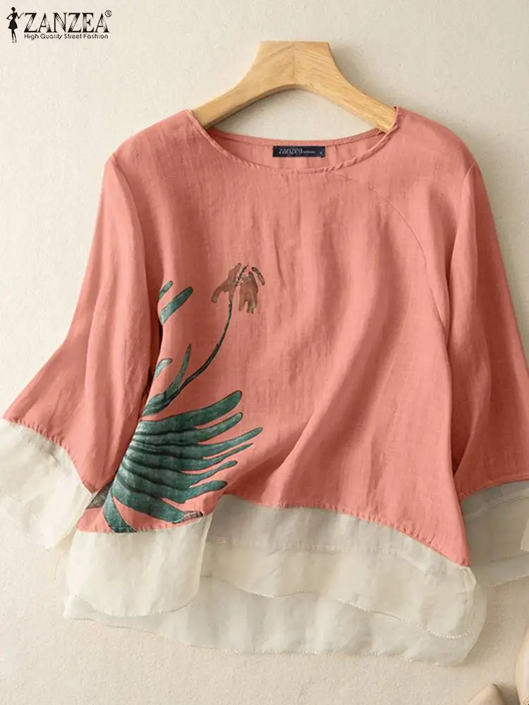 

Autumn Floral Printed Blouse 2023 ZANZEA Women Vintage 3/4 Sleeve Shirt Female Loose Party Blusas Casual Patchwork Tops Tunic