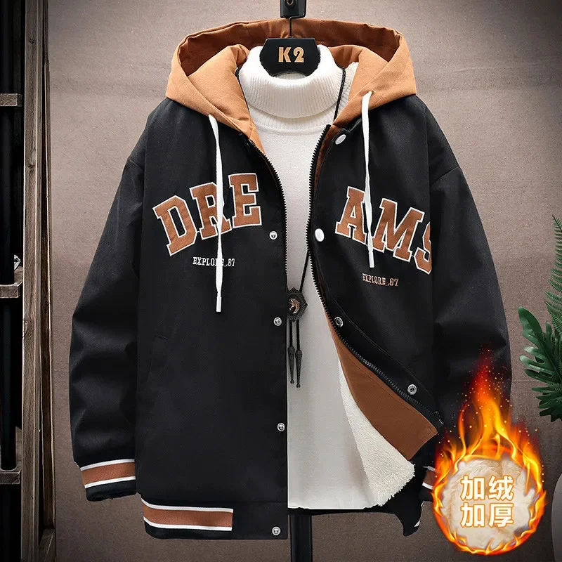 Winter Thicken Bomber Jacket Men Add Fur Casual Hooded Coat Warm Outwear Male Thick Parkas Plus Size 4XL