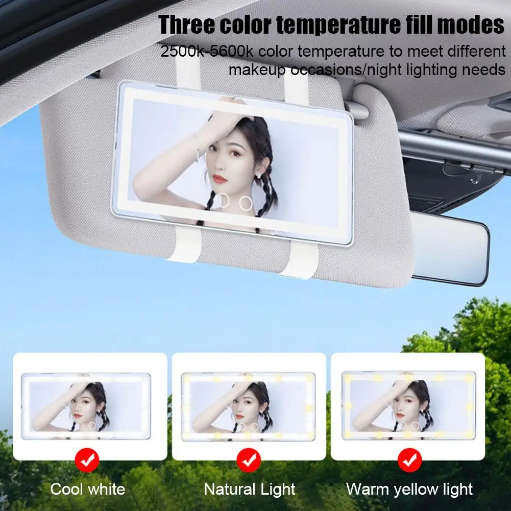 

Автомобильное Зеркало для туалетного столика с солнцезащитным козырьком, косметическое зеркало, перезаряжаемое, с регулируемой яркостью, с 3 светодиодами для макияжа, зеркало заднего вида с 60 беспроводными режимами, A3X9