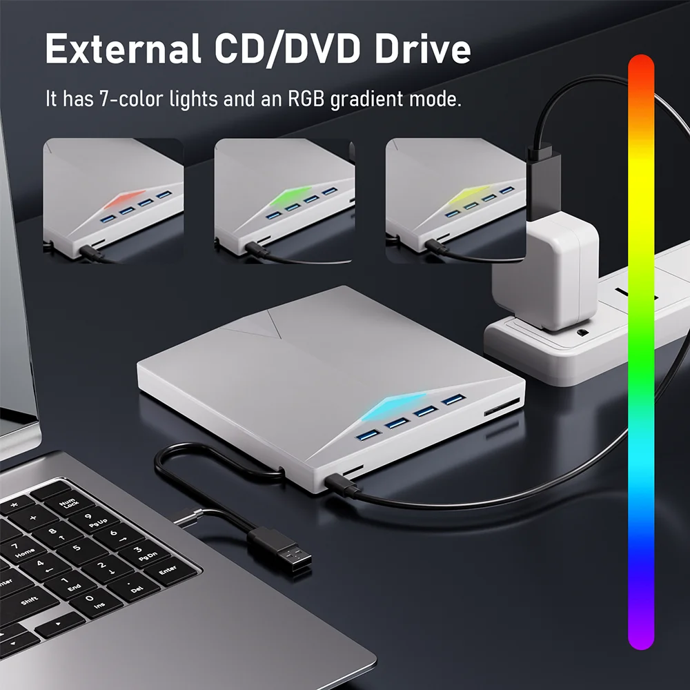 7-in-1 External DVD RW Optical Drive CD Burner Reader Player USB 3.0 Type-c optical drive external PC laptop desktop