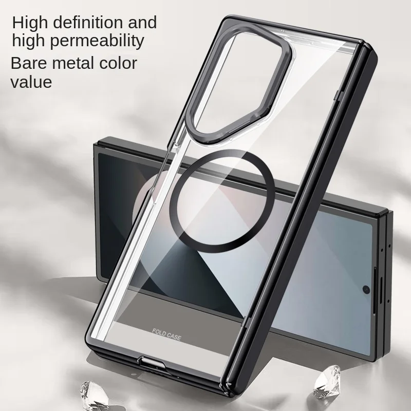 Enhanced Magnetic Anti-Shock Folding Phone Case with Plating and Full Hinge Protection