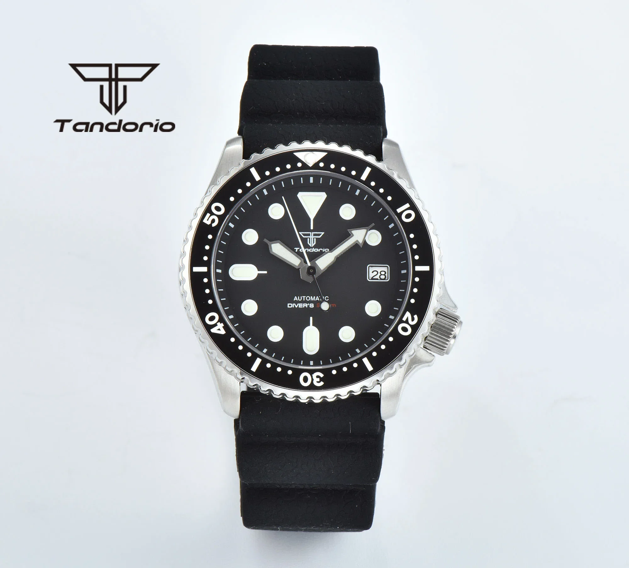 Tandorio 41mm Automatic Diving Men Watch Black/Blue/Green Dial Sapphire Glass NH35 20ATM Date Indicator Rubber Strap Green Lume tandorio 41mm automatic diving men watch black blue green dial sapphire glass nh35 20atm date indicator rubber strap green lume