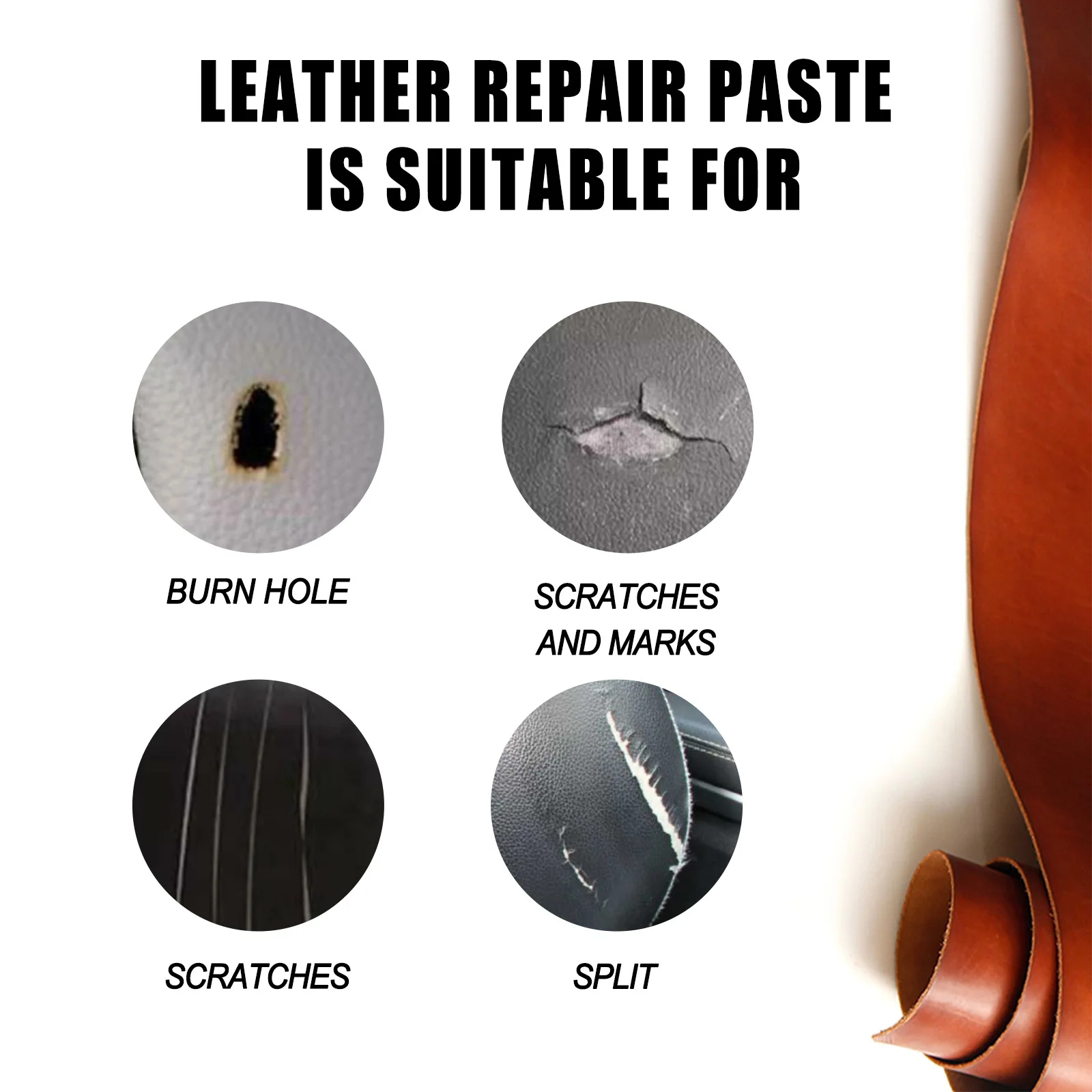 RED Leather Repair Kit for holes, tears, scratches, burns etc in furniture