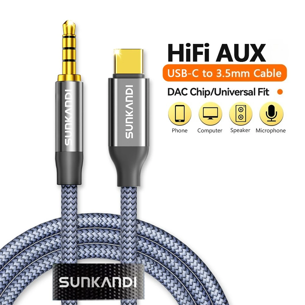 High-Quality USB C to 3.5mm Audio Cable with DAC – Premium Type C to Headphone and Stereo Cord