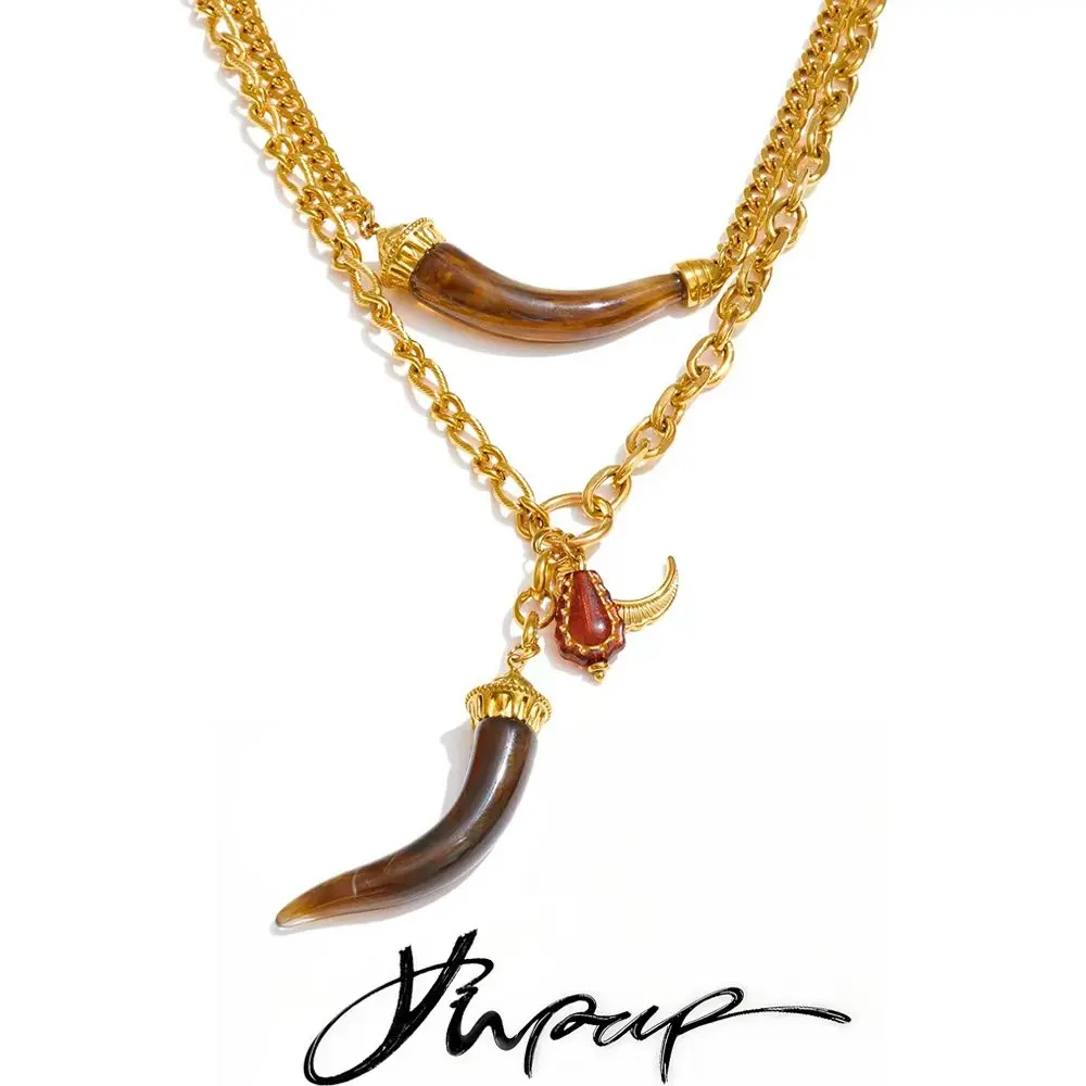 Yhpup Stainless Steel Pendant Necklace 18K Golden PVD Plated