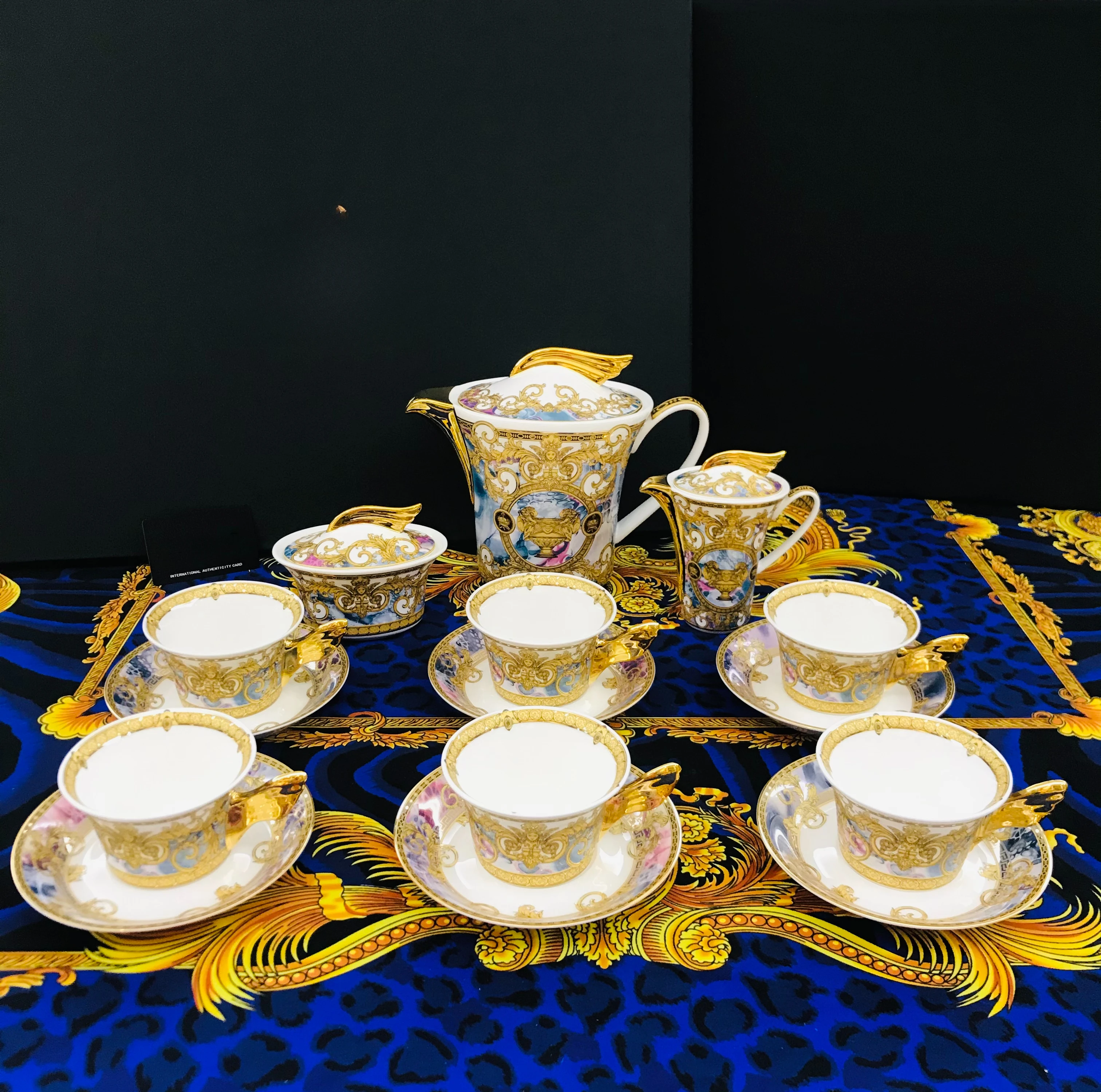 

Luxury Tea Set Bone China Hand Painting Real Gold And Coffee