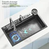 Stainless Steel Kitchen Sink With Waterfall Large Single Slot Dishwashing Multifunctional Sinks Home Improvement Left Drainage 2