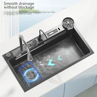 Stainless Steel Kitchen Sink With Waterfall Large Single Slot Dishwashing Multifunctional Sinks Home Improvement Left Drainage 2