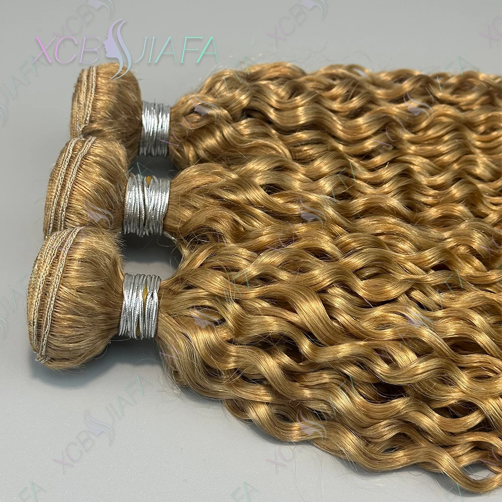 Honey Blonde Water Wave 100% Human Hair Bundles #27 Colored Double Weft Raw Virgin Hair Wet and Wavy Bundle Human Hair 1/3/4 Pcs 3