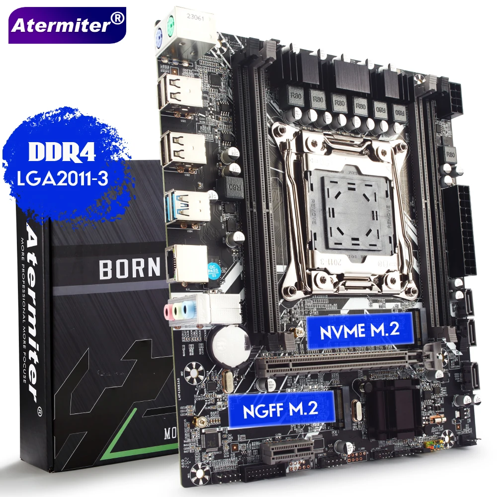 Atermiter X99 D4 Motherboard Slot LGA2011-3 USB3.0 NVME M.2 SSD Support DDR4 REG ECC Memory and Inter Xeon E5 V4 V3 Processor