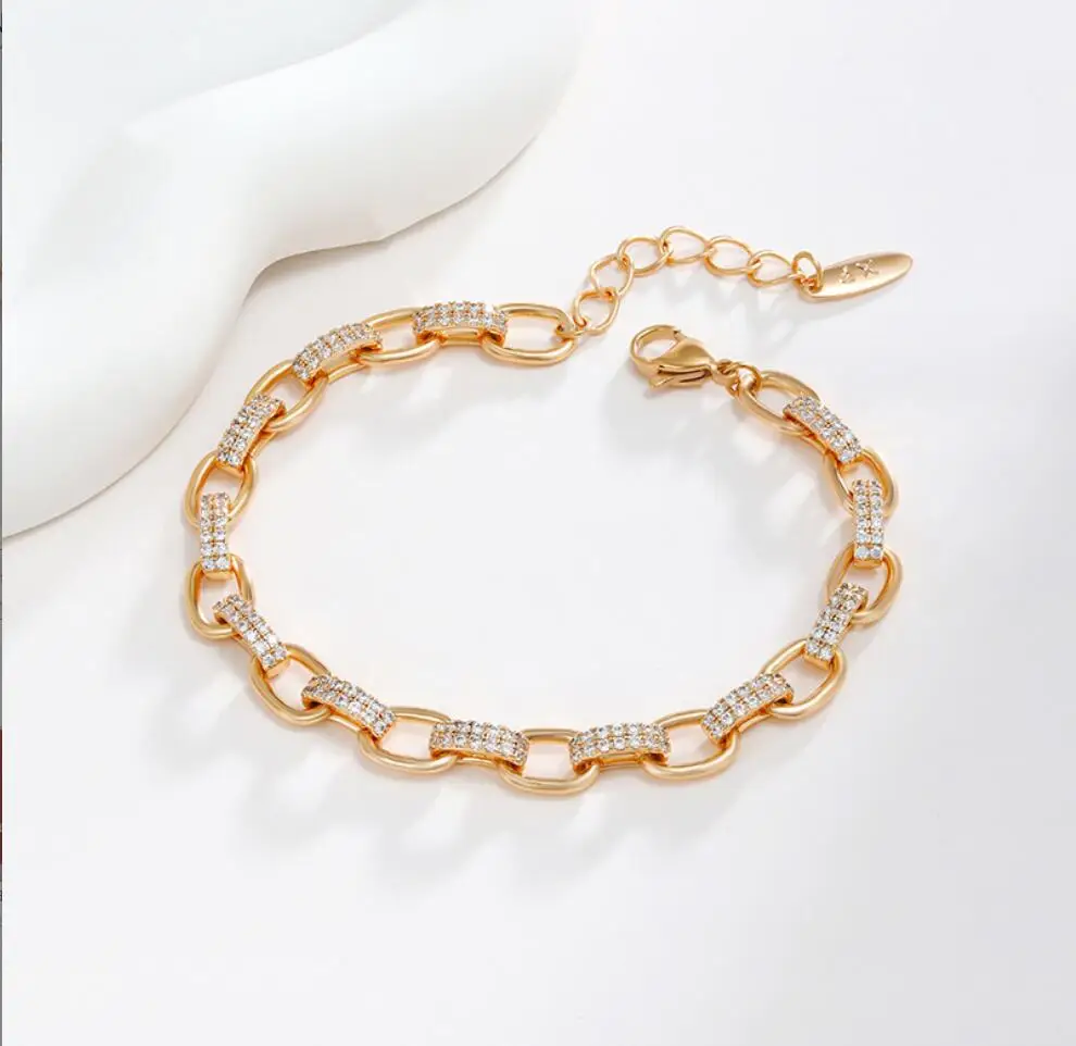 1PC Gold Plated Bracelets for Women  Round Crystal Zircon Bangles Bracelet on Hand Chain Luxury Jewelry F1769