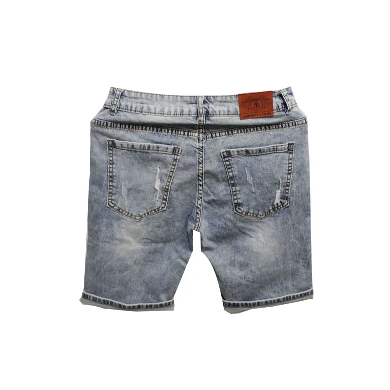 

2022 Nostalgic Boys' Retro Denim Short European American Elastic Slim Fit Ripped Holes Denim Mid Pants Streetwear Denim Shorts
