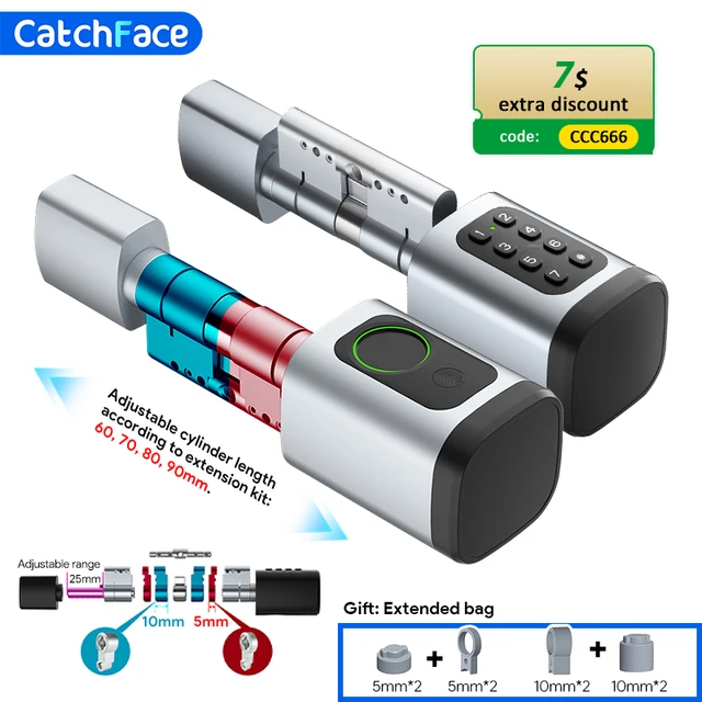 V1 Pro + รุ่น TUYA APP Smart Life รหัสผ่านลายนิ้วมือดิจิตอล RFID กระบอกสมาร์ทประตูล็อคสําหรับ Home 1