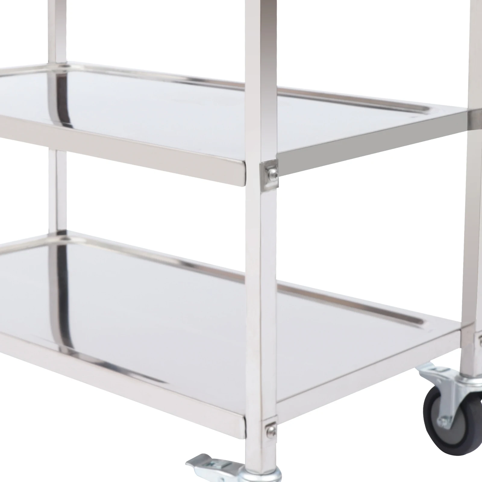 3-stufiger Mehrzweckwagen aus Edelstahl, 44 Pfund/schichtige Kapazität, Feststellräder, Griffe, mobiler Kücheninselwagen für das Küchenbüro – Detail 10