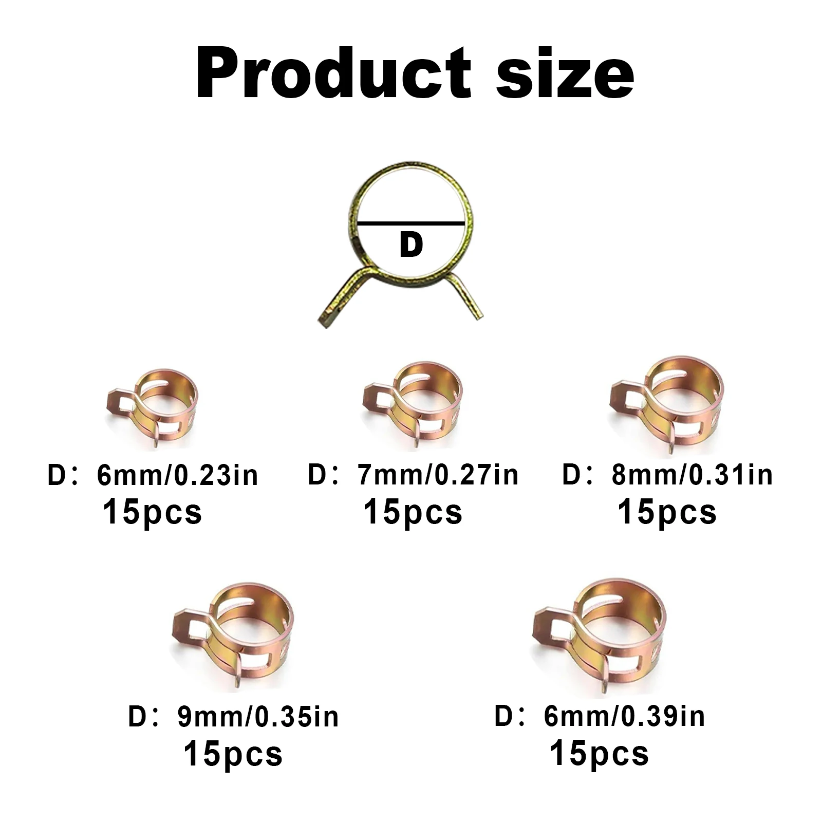 Hose Clamps 75Pcs 6-10mm Manganese Steel Spring Driven Hose Clamp Low Pressure Air Clamp Fastener Sorting Kit For Pipes Automobiles