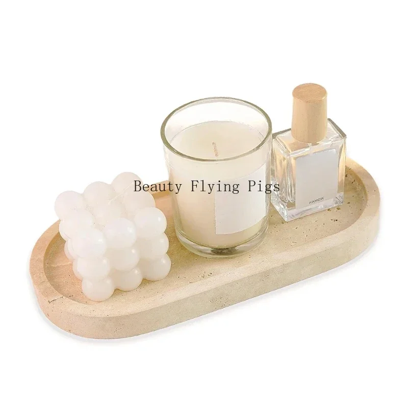 Travertine Stone Tray for Soap Dispenser Jewelry Perfume Natural Marble Decorative Tray for Bathroom Countertop Vanity Dresser 5