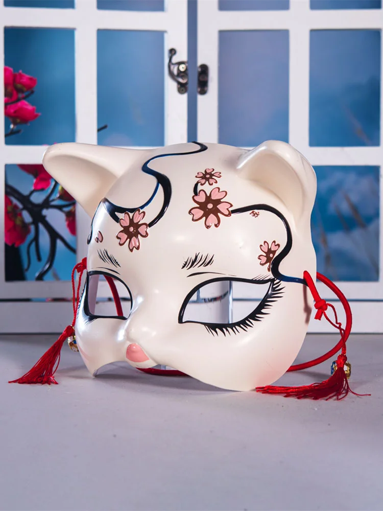 Handgefertigte süße Katzen-Cosplay-Maske im japanischen Stil mit halber Gesichtsbemalung für Bühnenauftritte und Anime-Rollenspiele – Detail 1