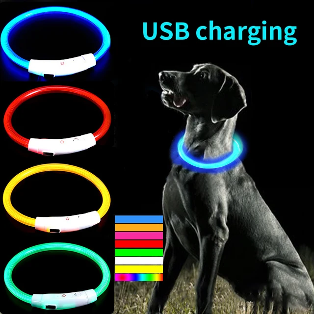 Multi-Color PVC LED Fiber Optic Dog Collar USB Rechargeable Night Safety Light 40/50/70cm Sizes Available Pet Collar1pc 6