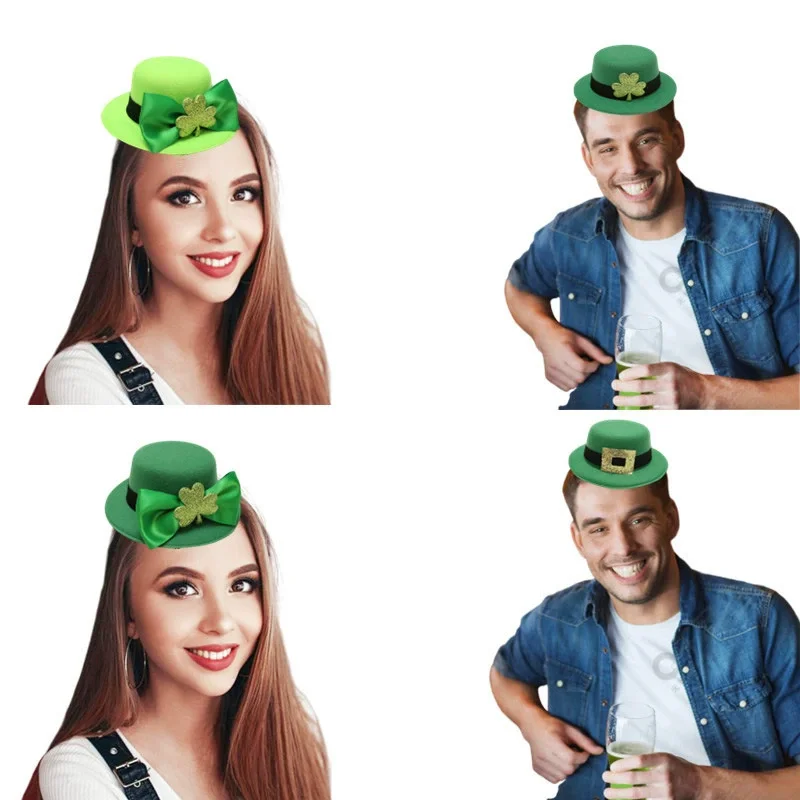Saint Patricks Day Green Top Hat Holiday Green Cap Accessory For Irish Festival Party Dress-up Costume and Tree Topper Supplies