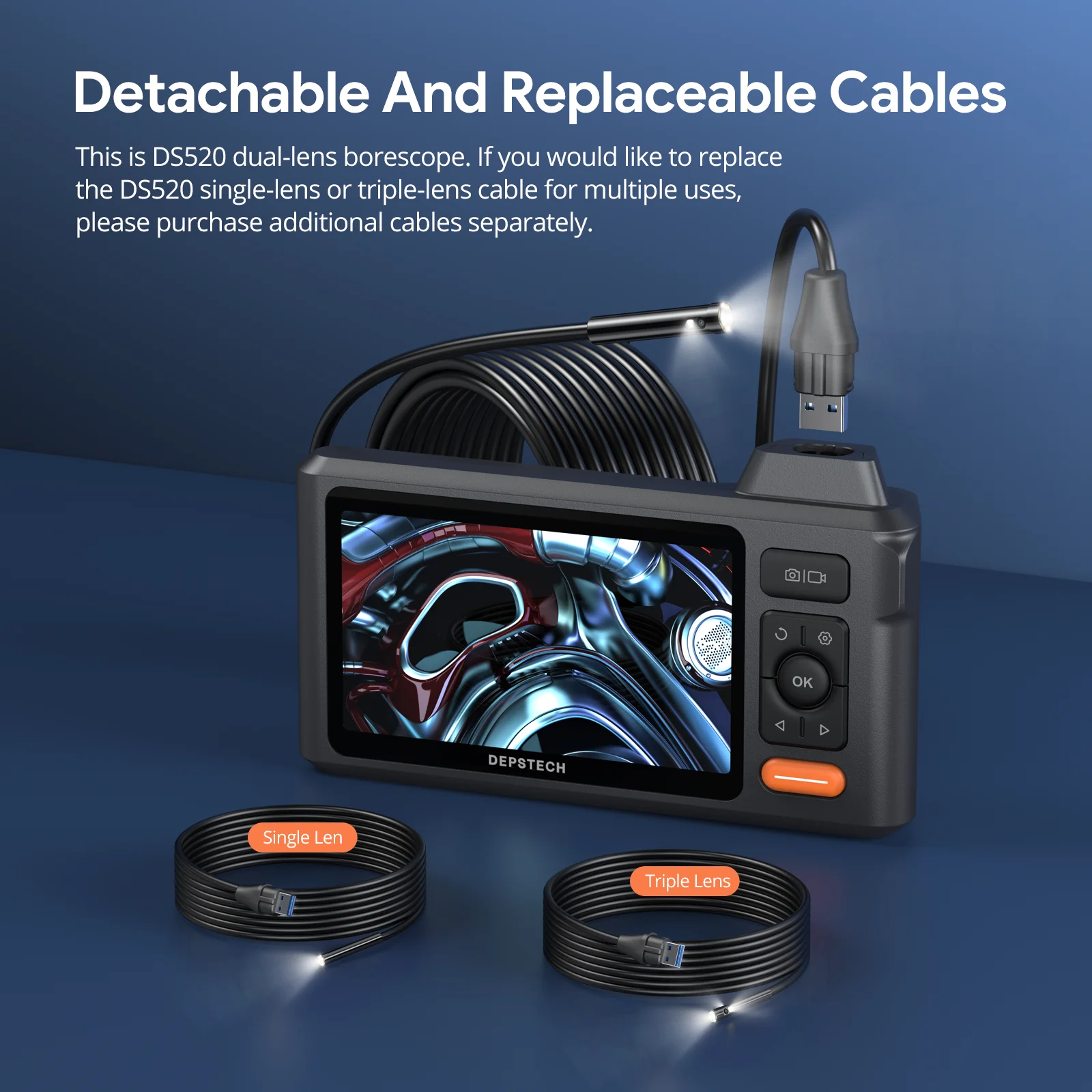 DEPSTECH Dual Lens Wireless Endoscope, HD Video Scope Inspection