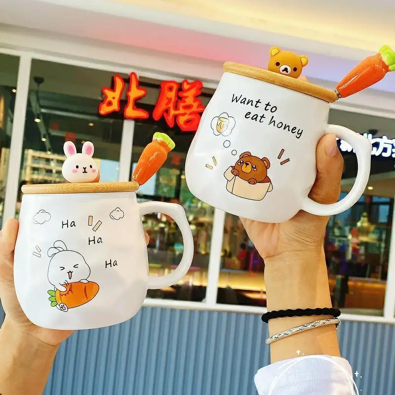 

Creative Cartoon Water Cup Home Breakfast Cup Ceramic Cup Female Student Korean Version Cute Rabbit Mug with Lid Spoon