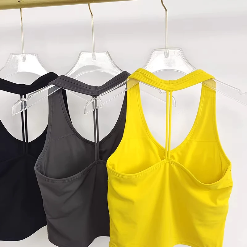 여성 여름 V넥 요가 스포츠 베스트, 등이 드러나는 넥 디자인, 야외 러닝 트레이닝, 개더드 핏, 액티브웨어 탑