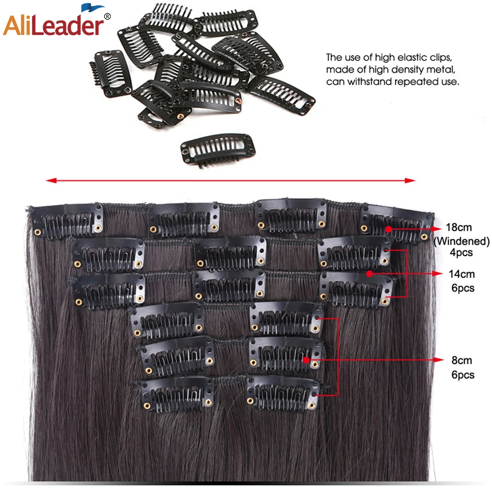 16 Clip In estensione dei capelli sintetici lunghi e lisci 30 pollici 6 pz/set posticci finti spessi fibra sintetica morbida naturale per le donne