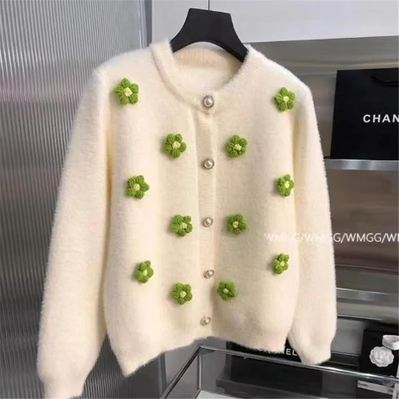 

Vintage Three-dimensional Flower Sweater Knitted Cardigan Top Autumn and Winter New Sweaters Women Clothing Coat for Women