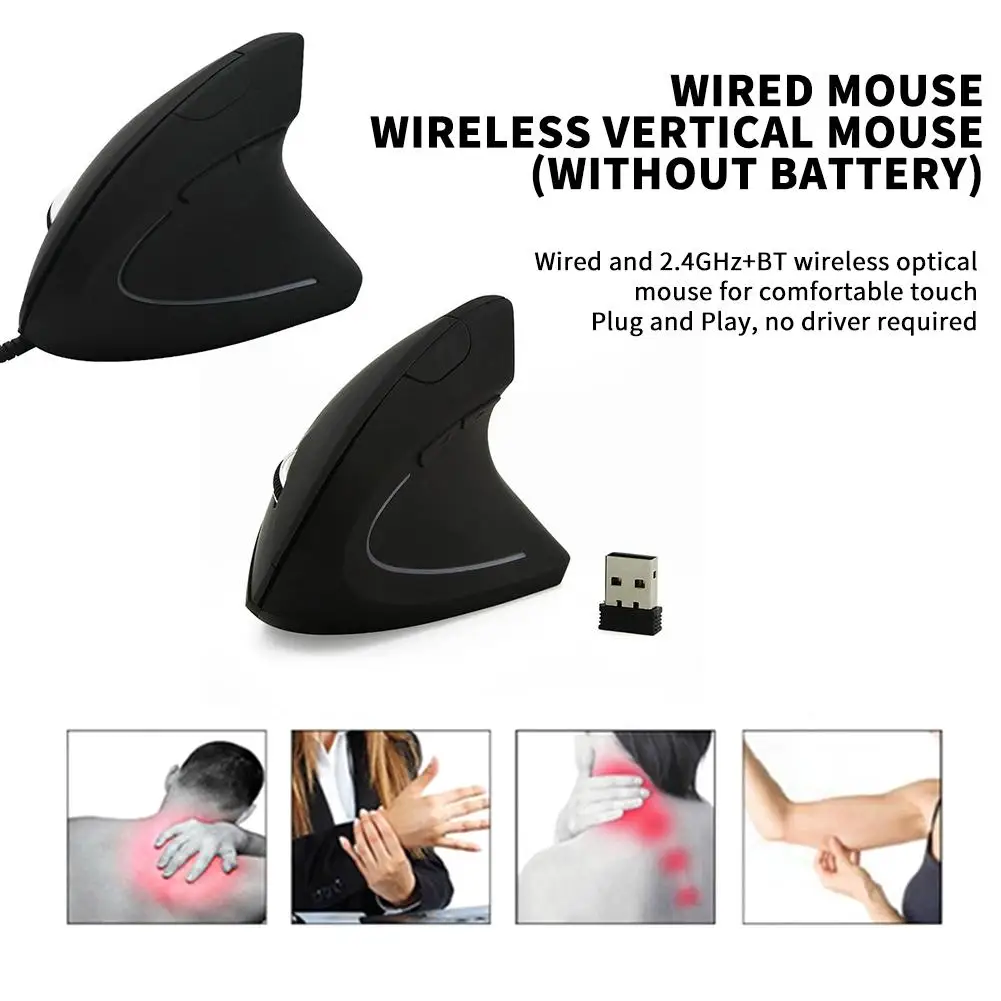 

2.4G Wireless Mouse Vertical Gaming Mouse USB Computer Mice Ergonomic Desktop Upright Mouse 1600DPI for PC Laptop Office Ho I8K0