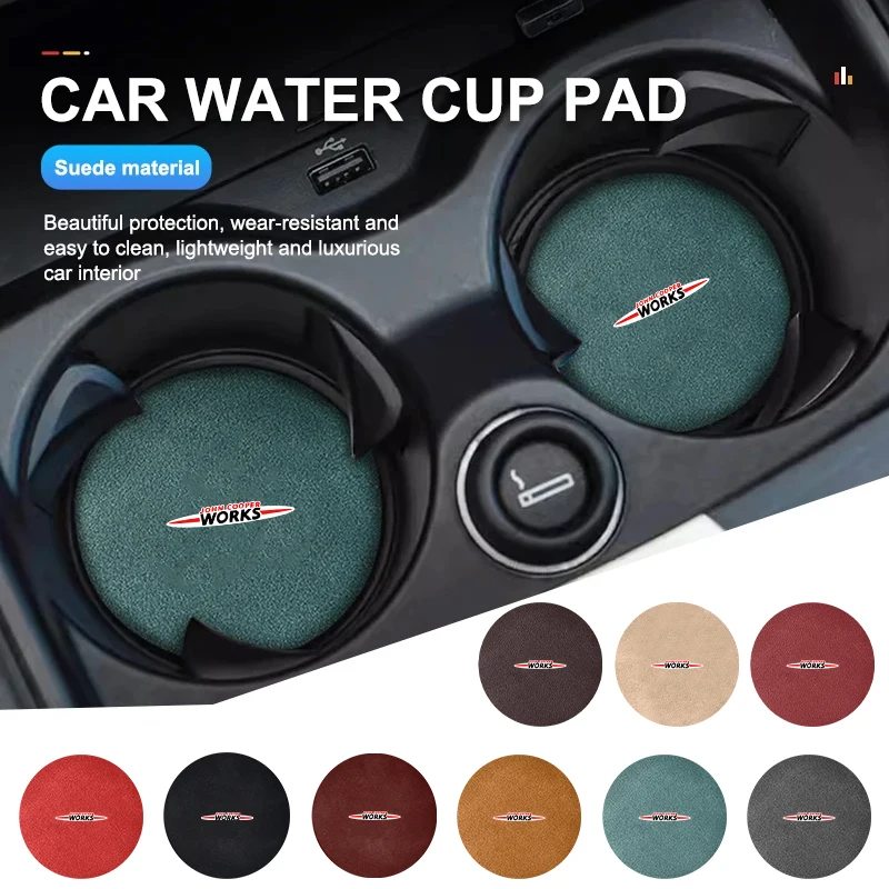2Pcs Car Interior Water Cup Mat Sottobicchieri In Pelle Pad Per Mini Works Cooper One Jcw R60 R57 R55 R56 R53 R52 R50 R58 R59 F55 F56 C