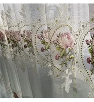 American Luxury Peony Embroidery Tulle Curtain For Living Room European Elegant Flower Embroidery Sheer Voile Drapes For Bedroom 4