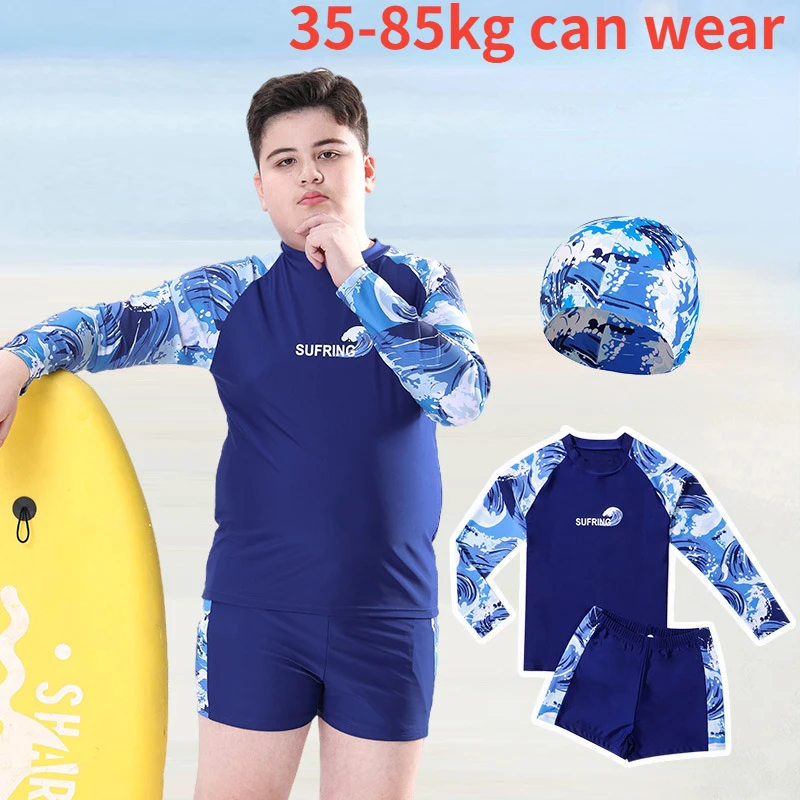 

Children's Chubby Boys Swimsuit, Quick-Drying, Long Sleeve Swimming Suit, Sunscreen, Big Boy ， Plus Size, Youth Swimwear, S