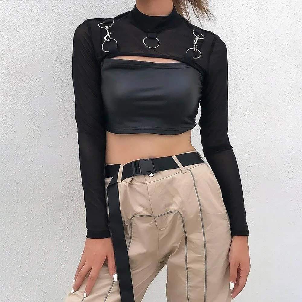 アウターその他 KIRSH Collection See-through Bolero Black KCRMCCD541MBKA Women's Gothic Mesh See Through Long Sleeve Turtleneck