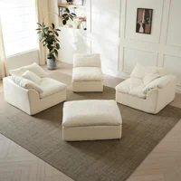 109" Modern Cloud L-Shaped 3-Seater Oversized Deep Seat Chenille Fabric Sofa White Modular Sectional with Ottoman 4