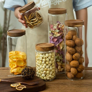 Wood Lid Glass Airtight Caniste 1